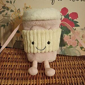 Authentic Jellycat Amuseables Pink Coffee to-go Crossbody